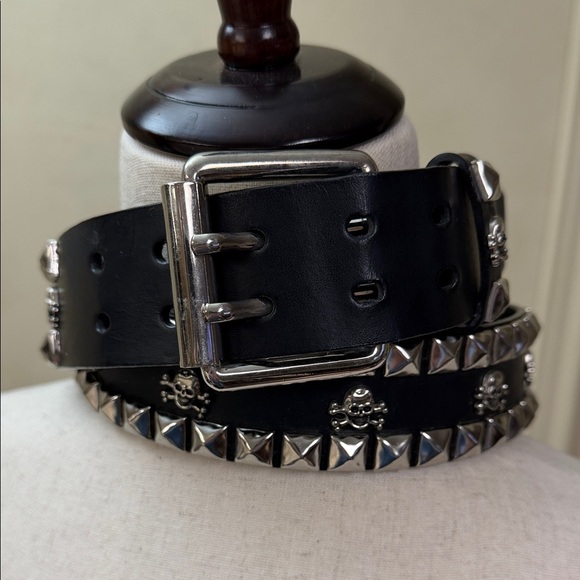 None Other - Black Studded Skull leather belt